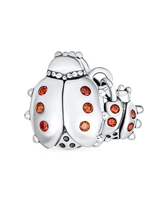 Bling Jewelry Insect Garden Ladybugs Red Cz Dangle Charm Bead Sterling Silver Bracelet