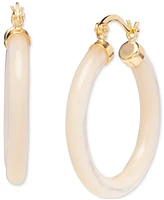 Mother-of-Pearl Tubular Medium Hoop Earrings in 18k Gold-Plated Sterling Silver, 1-1/8"