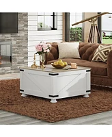 Wlive Farmhouse Coffee Table,Square Wood Coffee Table with Storage,Center Table for Living Room,Home Office,White