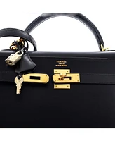 Pre-Owned Hermes Kelly Handbag Black Box Calf with Gold Hardware