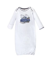 Touched by Nature Baby Boys Organic Cotton Long-Sleeve Gowns 3pk, Truck, 0-6 Months