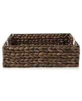 Casafield (Set of 4) Water Hyacinth 12-1/2"x17"x5" Pantry Baskets w/ Chalkboard Labels and Marker - Espresso, Woven Storage Bins for Kitchen Shelves