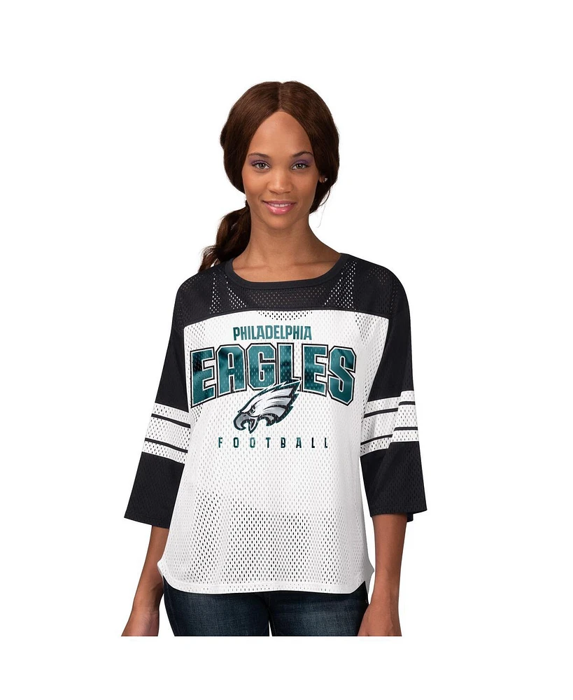 G-iii 4Her by Carl Banks Women's Black Philadelphia Eagles First Team 3/4-Sleeve Mesh T-Shirt