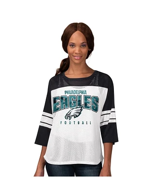 G-iii 4Her by Carl Banks Women's Black Philadelphia Eagles First Team 3/4-Sleeve Mesh T-Shirt