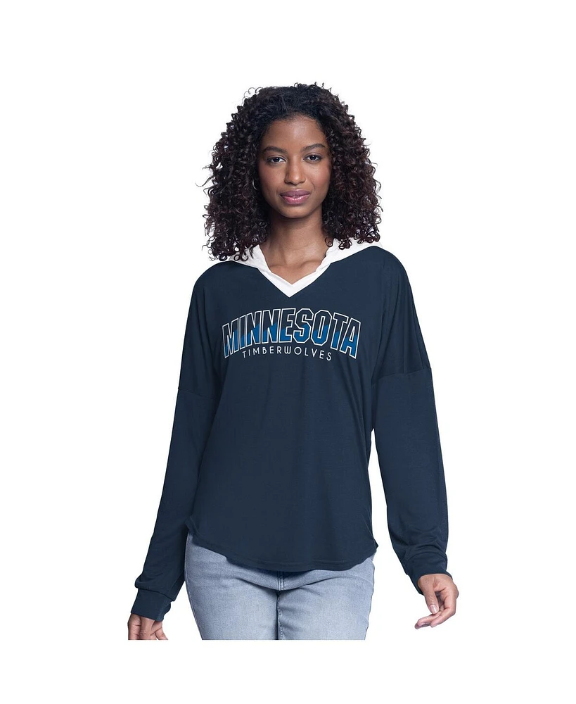 G-iii 4Her by Carl Banks Women's Navy Minnesota Timberwolves Bench Player Oversized Long Sleeve Hooded Top