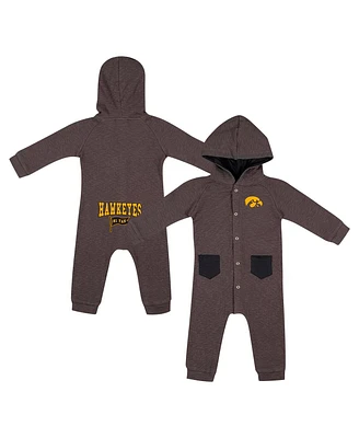 Colosseum Baby Boys and Girls Charcoal Iowa Hawkeyes Zando-Zan Waffle Full-Snap Hooded Romper
