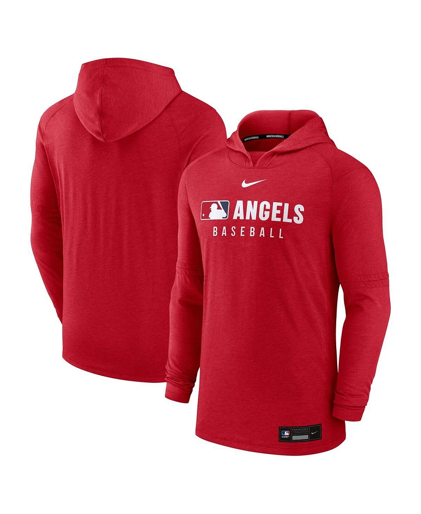 Nike Men's Heather Red Los Angeles Angels Authentic Collection Tri-Blend Performance Pullover Hoodie