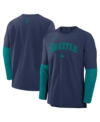 Nike Men's Navy/Aqua Seattle Mariners Authentic Collection Lightweight Player Tri-Blend Performance Pullover Sweatshirt