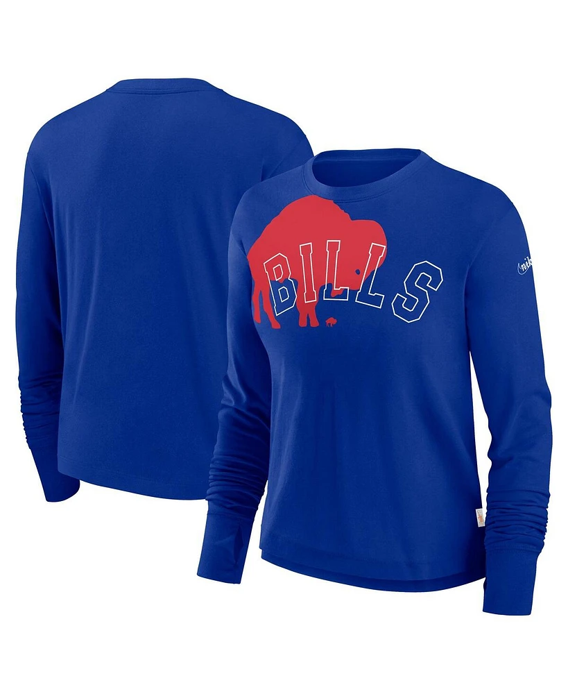 Nike Women's Royal Buffalo Bills Layered Logo Cropped Long Sleeve Fashion T-Shirt