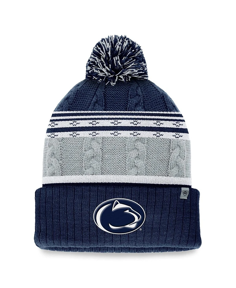 Top of the World Men's Navy Penn State Nittany Lions Altitude Three-Tone Cuffed with Pom Knit Hat