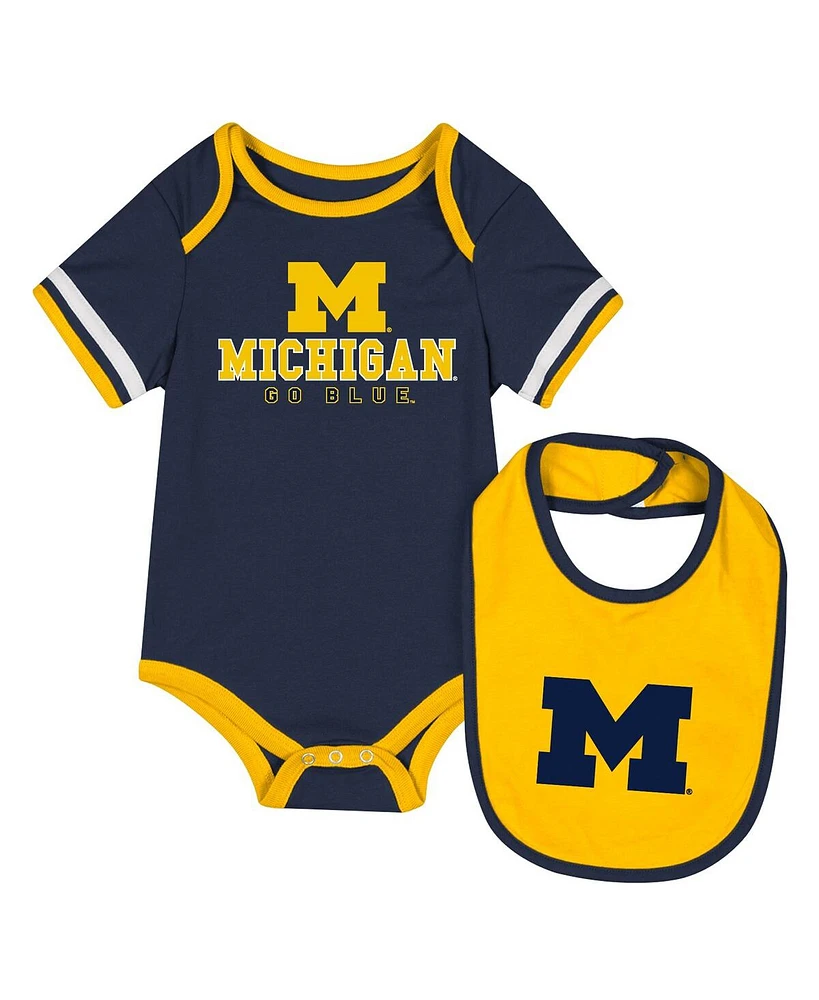 Colosseum Baby Boys and Girls 2-Piece Navy Michigan Wolverines Bodysuit Bib Set