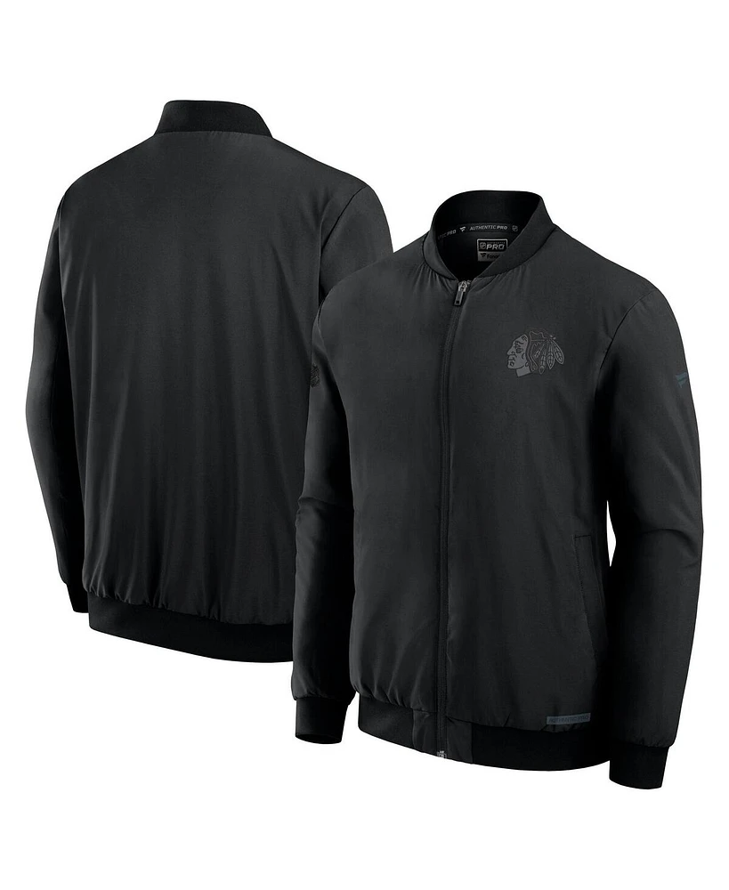 Fanatics Men's Black Chicago Blackhawks Authentic Pro Road Full-Zip Bomber Jacket