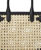 Lauren Ralph Devyn Rattan & Leather Tote Bag