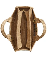 Coach Cargo Embroidered Logo Straw Tote Bag
