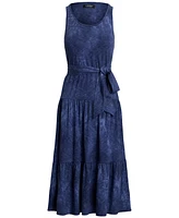 Lauren Ralph Women's Print Belted Slub Jersey Tiered Dress