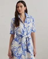 Lauren Ralph Women's Paisley Tie-Front Linen Shirtdress