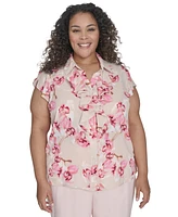 Calvin Klein Plus Floral Ruffle-Front Blouse