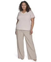 Calvin Klein Plus Solid V-Neck Double-Ruffle Top