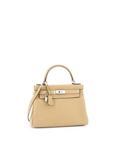 Pre-Owned Hermes Kelly 28 Handbag Light Clemence with Palladium Hardware