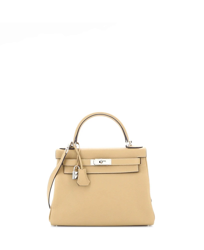 Pre-Owned Hermes Kelly 28 Handbag Light Clemence with Palladium Hardware