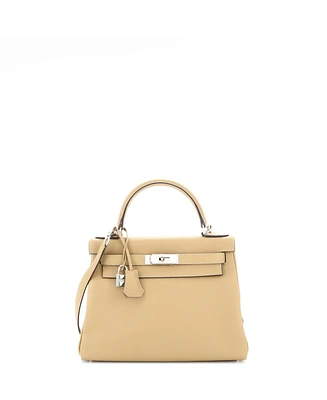 Pre-Owned Hermes Kelly 28 Handbag Light Clemence with Palladium Hardware