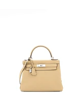 Pre-Owned Hermes Kelly 28 Handbag Light Clemence with Palladium Hardware