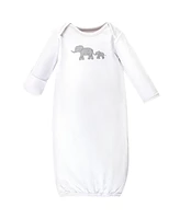Touched by Nature Baby Boys Organic Cotton Long-Sleeve Gowns 3pk, Marching Elephant, 0-6 Months