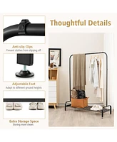 Heavy Duty Clothes Stand Rack with Top Rod and Lower Storage Shelf