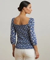 Lauren Ralph Women's Floral Slub Jersey Puff-Sleeve Top