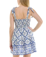 Trixxi Juniors' Cotton Santorini Tie-Strap Smock-Back Mini Dress
