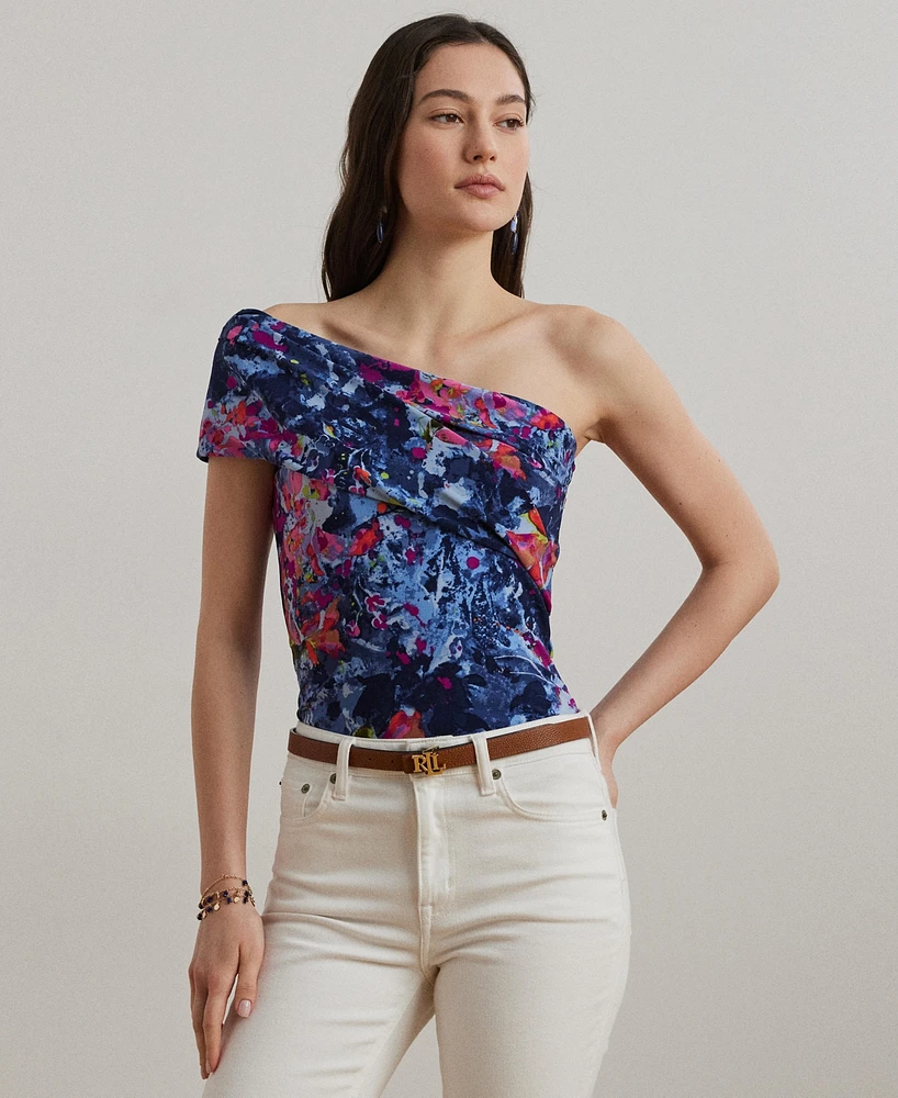 Lauren Ralph Women's Print Stretch Jersey One-Shoulder Top