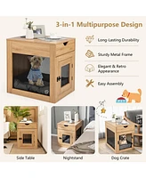 Furniture Style Dog Kennel with Drawer and Removable Dog Bed