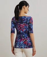 Lauren Ralph Women's Print Stretch Cotton Boatneck Tee