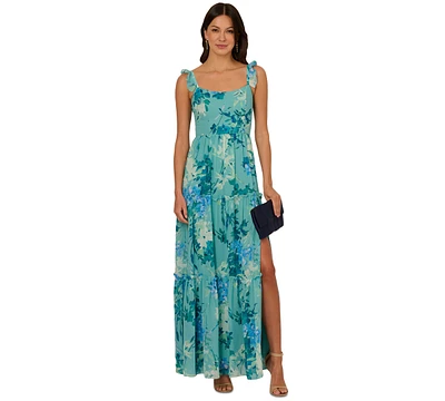 Adrianna Papell Women's Printed Ruffle-Tiered Chiffon Gown