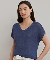 Lauren Ralph Women's Linen-Blend Short-Sleeve V-Neck Sweater