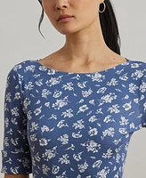 Lauren Ralph Women's Floral Stretch Cotton Boatneck Tee