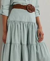 Lauren Ralph Women's Chambray Tiered Midi Skirt