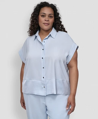 Dkny Plus Reverse Satin Button-Front Shirt
