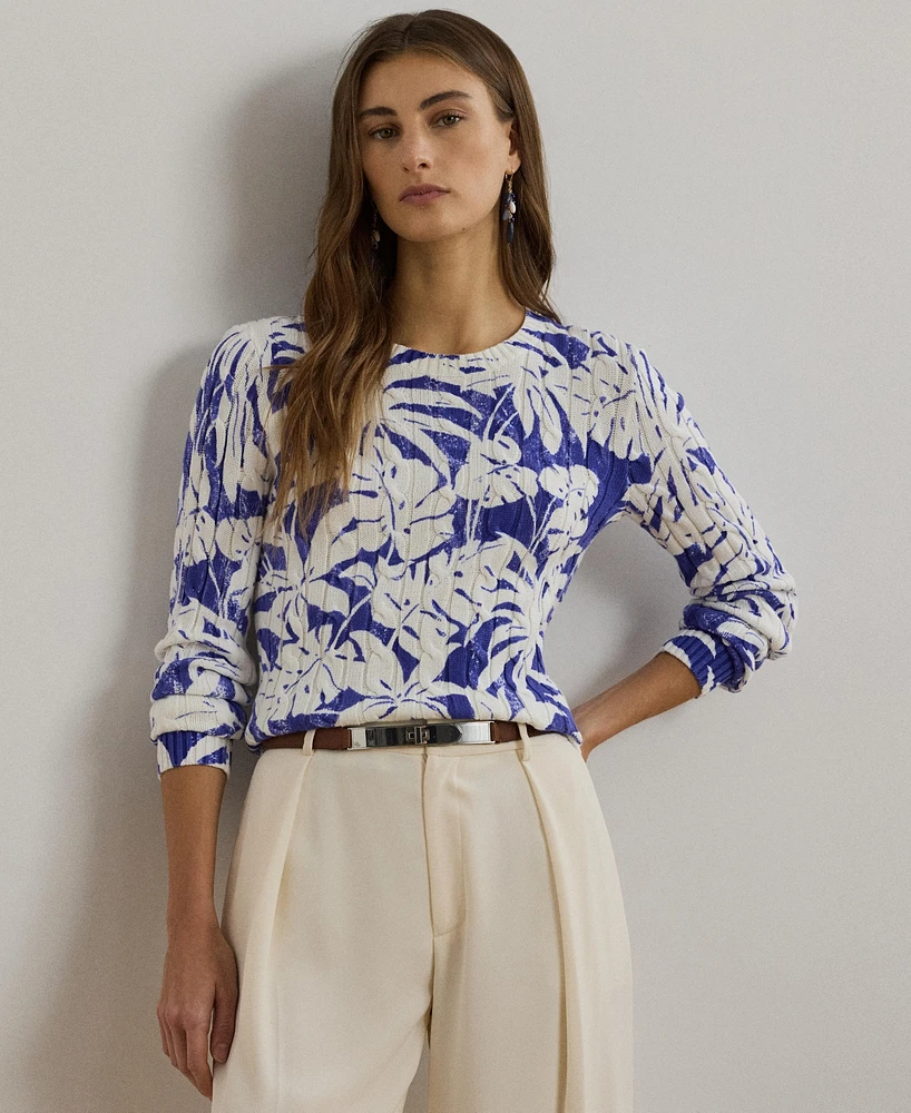 Lauren Ralph Women's Print Cable-Knit Cotton Sweater