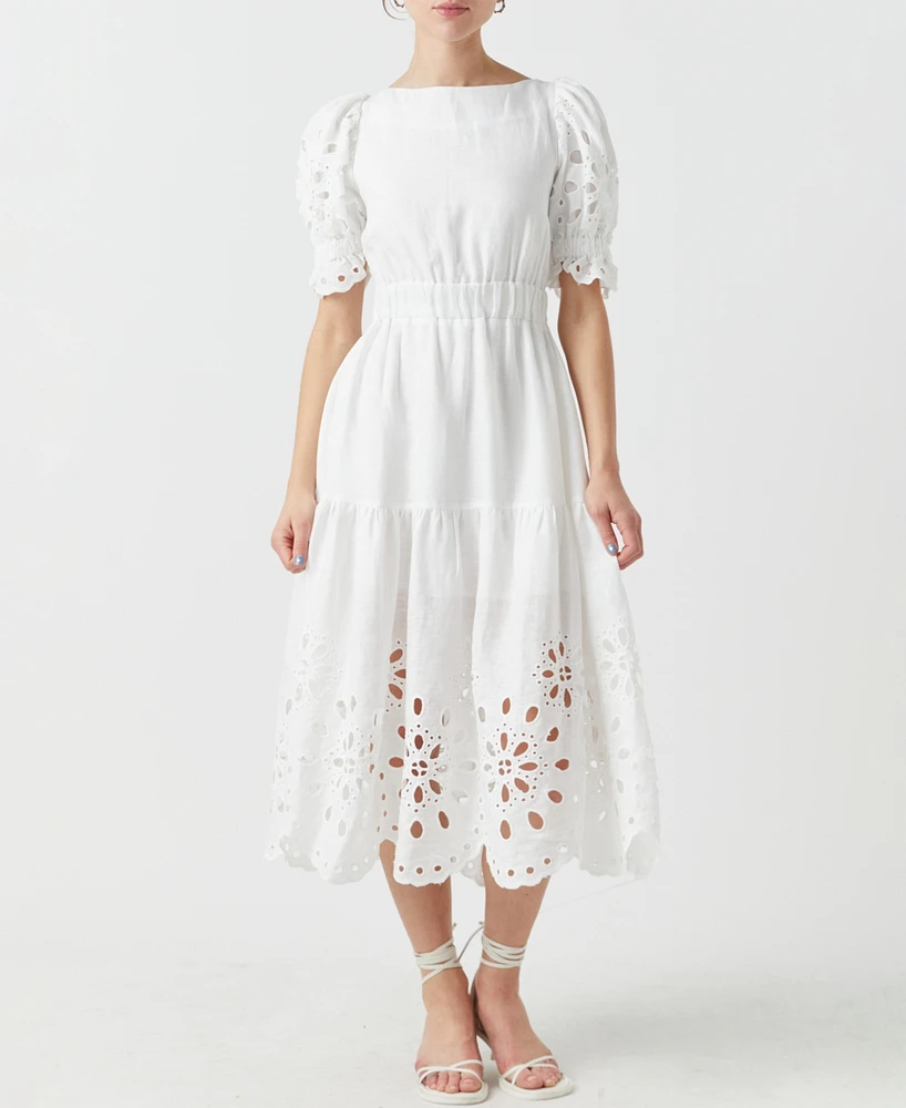English Factory Women's Boat-Neck Linen Midi Dress