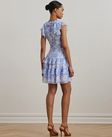 Lauren Ralph Women's Floral Crinkle Georgette Tiered Dress