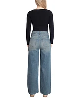 Madden Girl Juniors' Ultra High-Rise 90s Faded Wide-Leg Jeans