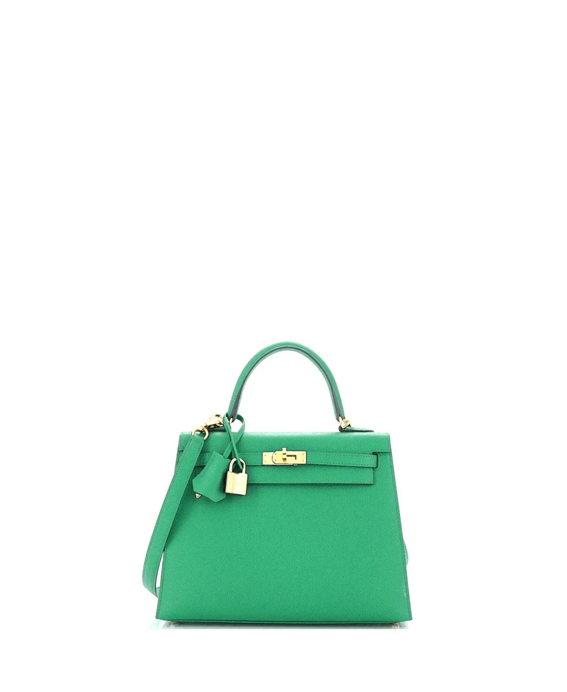 Pre-Owned Hermes Kelly 25 Handbag Green Epsom with Gold Hardware