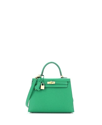 Pre-Owned Hermes Kelly 25 Handbag Green Epsom with Gold Hardware