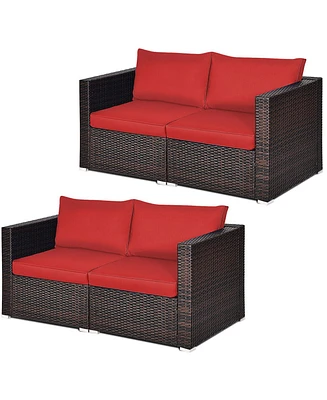 Gymax 4 Piece Patio Rattan Outdoor Furniture Set Corner Sofa Set w/ Cushions