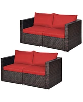 Gymax 4 Piece Patio Rattan Outdoor Furniture Set Corner Sofa Set w/ Cushions