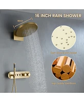Casainc Two Functions 16 Inch Wall Mounted Thermostatic Shower System with Handheld