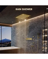 Casainc Led Light Ceiling-Mounted Thermostatic Shower System With Body Jets Handheld