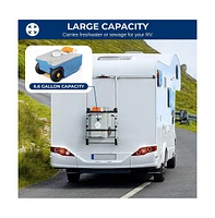 SereneLife 25 Liter Rv Portable Water Tank with Metal Handle, Large Wheels, and Convenient Features (Gray)
