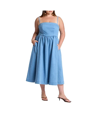 Eloquii Plus Denim Corset Bodice Midi Dress